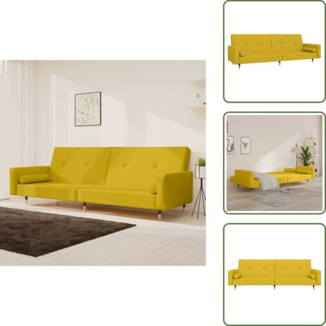 Sofá cama 2 plazas - vidaXL Sofá cama de 2 plazas con dos almohadas terciopelo amarillo - Cama de 2 plazas