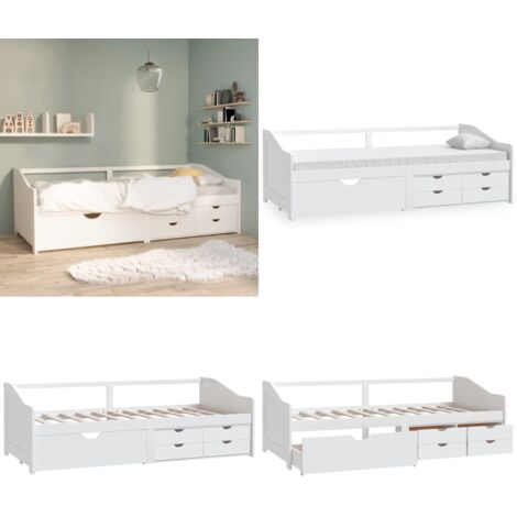 Sofá cama 3 plazas cajones madera maciza pino blanco 90x200 cm - Sofá cama de madera - Sofá cama de pino