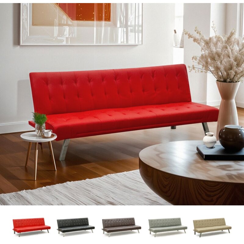 

Sofá cama 3 plazas cuero artificial Zaffiro para casas y locales públicos | Color: Rojo