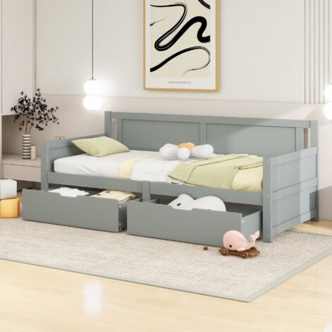 Sofá Cama 90x200 cm 2 Cajones Almacenamiento Madera Gris (Sin Colchón)