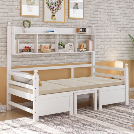 Sofá cama 90x200cm convertible escritorio plegable con estanterias madera color blanco (Sin colchón)