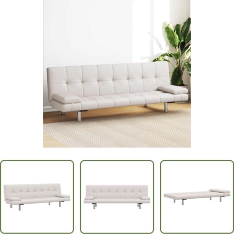 Sofá cama ajustable -  Sofá cama con dos cojines cuero artificial ajustable crema