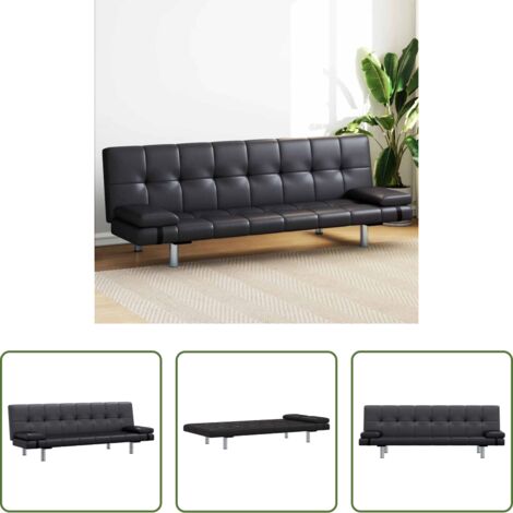 Sofá cama ajustable -  Sofá cama con dos cojines cuero artificial ajustable negro