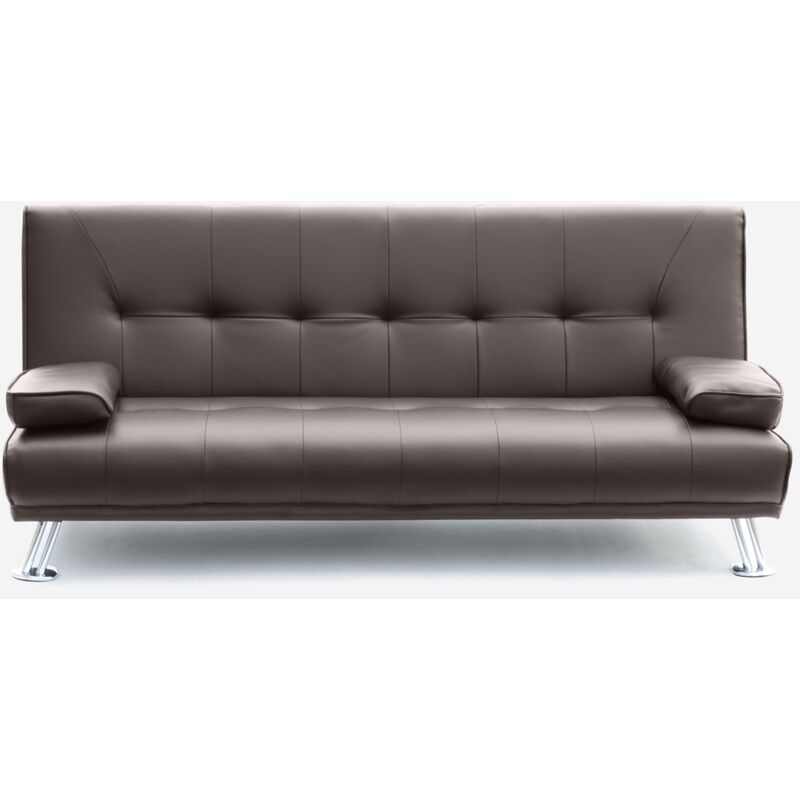 

Sofá cama biplaza de cuero polipiel con reposabrazos Olivina para casa y locales públicos Pronto Letto | Color: Marrón