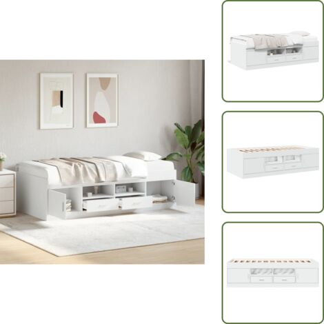 Sofá cama blanco - vidaXL Sofá cama con cajones sin colchón blanco 90x190 cm - Cama con cajones de madera