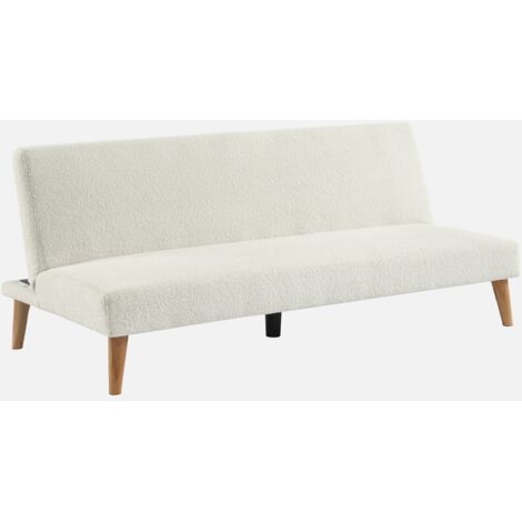 Sofá-cama  borreguito con patas de madera, 3 plazas