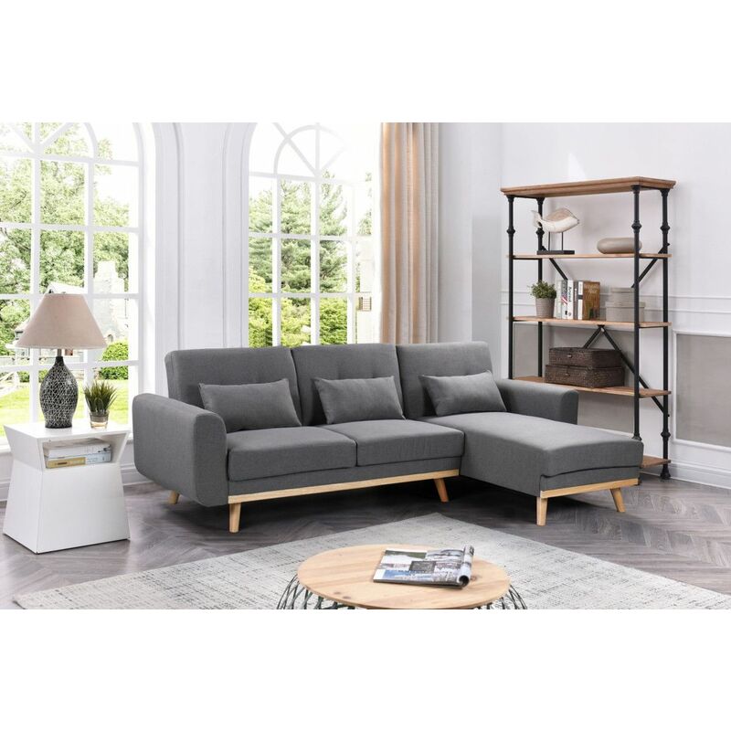 

Saldosystocks - Sofá-cama chaise-longue new noelia gris oscuro 3 plazas más tres cojínes incluido estilo ideal para cualquier espacio de su hogar