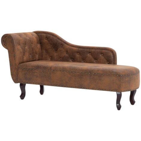 Sofá cama chaise longue respaldo apoyabrazos acolchado para interior en PVC aspecto ante marrón DEC026202