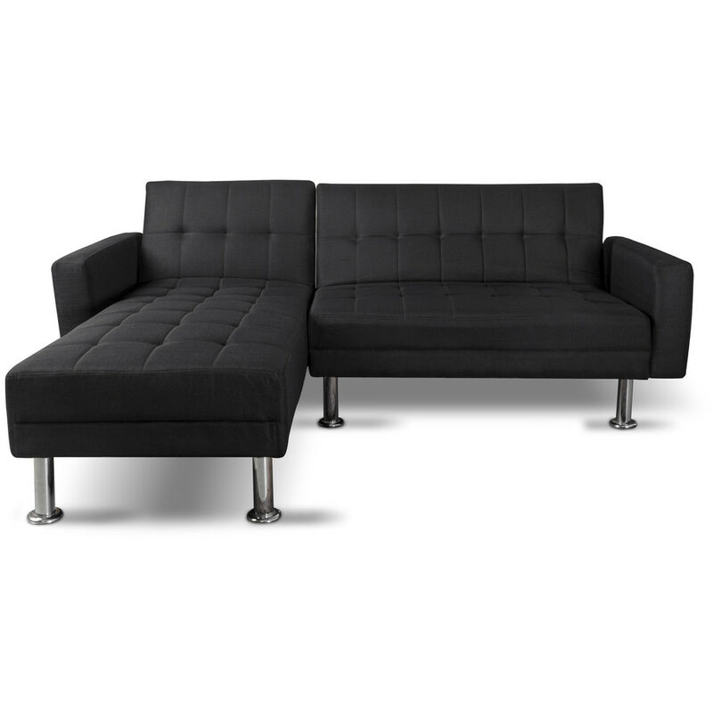 

Saldosystocks - Sofá cama chaise longue con toque moderno ideal para tu hogar, reversible 3 plazas negro tela