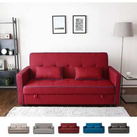 MODUS SOFÀ Sofá cama clásico 2 plazas en tejido con contenedor Zalto Color: Rojo