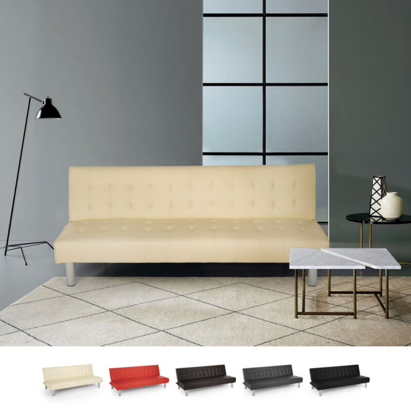 

Sofá cama clic clac de 2 plazas en polipiel de diseño moderno reclinable Elly | Color: Beige