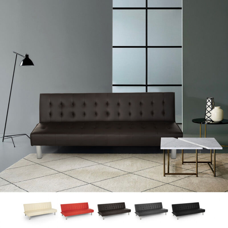 

Sofá cama clic clac de 2 plazas en polipiel de diseño moderno reclinable Elly | Color: Marrón