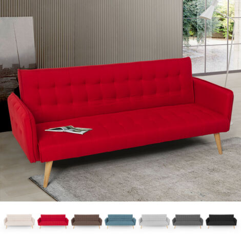 Sofá cama clic clac de 3 plazas en tejido, reclinable Malibu - Rojo