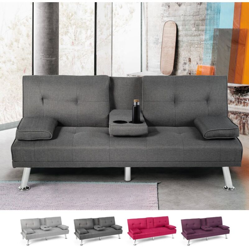 

Sofá cama clic clac moderno de 3 plazas con mesa para bebidas Somnium | Color: Gris Oscuro