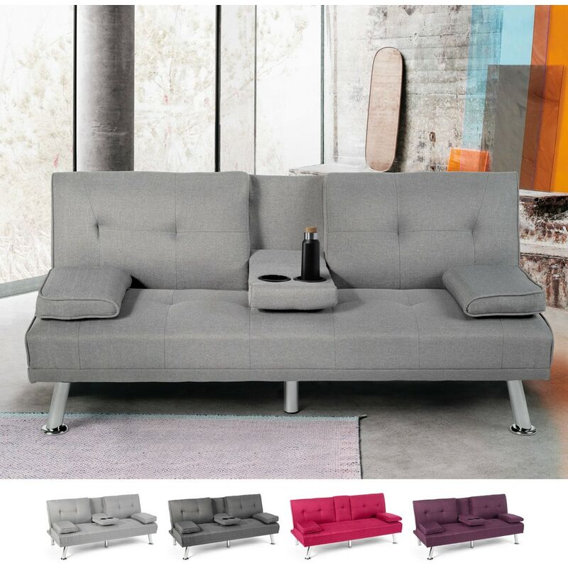 

Sofá cama clic clac moderno de 3 plazas con mesa para bebidas Somnium | Color: Gris claro