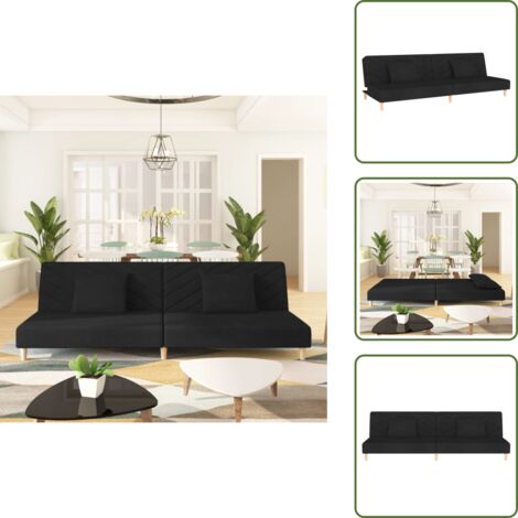 Sofá cama con almohadas - vidaXL Sofá cama de 2 plazas con dos almohadas tela negro - Sofá cama para huéspedes