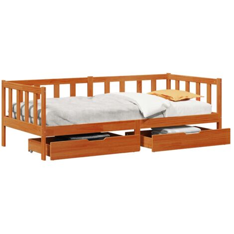 Sofá cama con cabecera 3 pcs Marrón cera Madera de Pino Macizo vidaXL