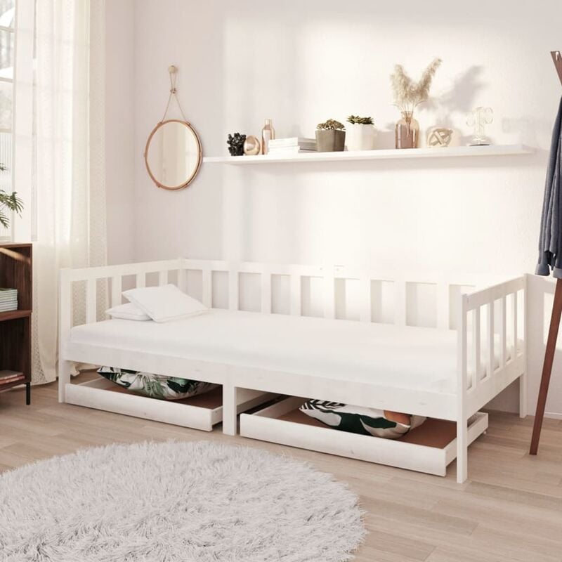 

Sofá cama con cajones madera de pino maciza blanco 90x200 cm
