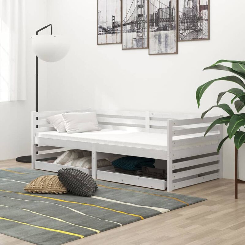 

Sofá cama con cajones madera de pino maciza blanco 90x200 cm