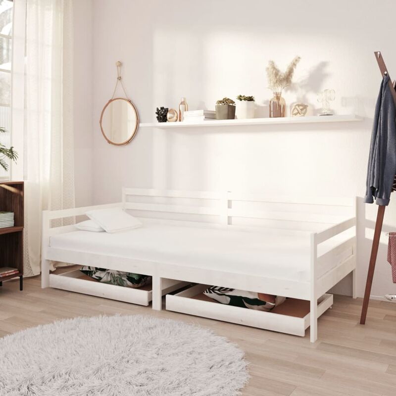 

Sofá cama con cajones madera de pino maciza blanco 90x200 cm