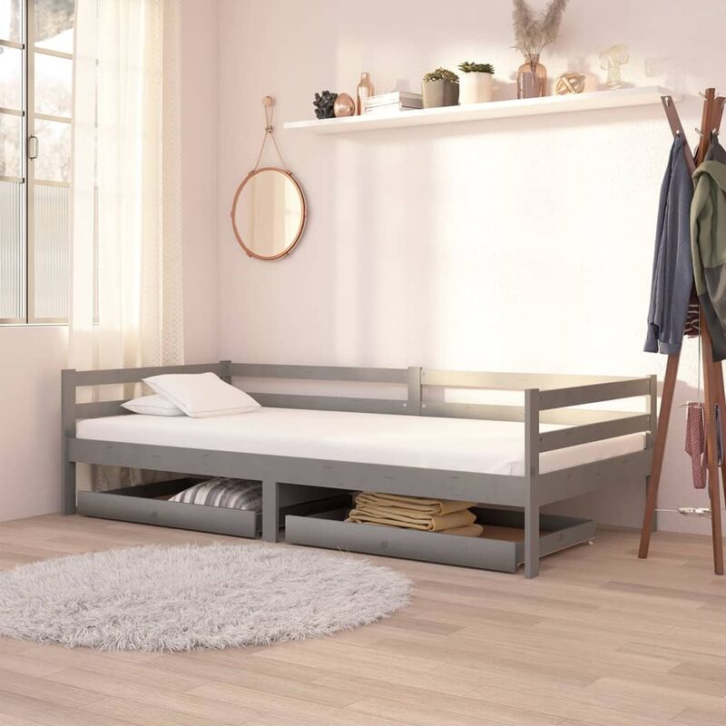 

Sofá cama con cajones madera de pino maciza gris 90x200 cm