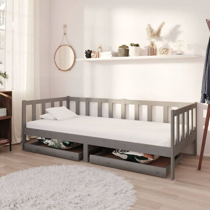 

Sofá cama con cajones madera de pino maciza gris 90x200 cm