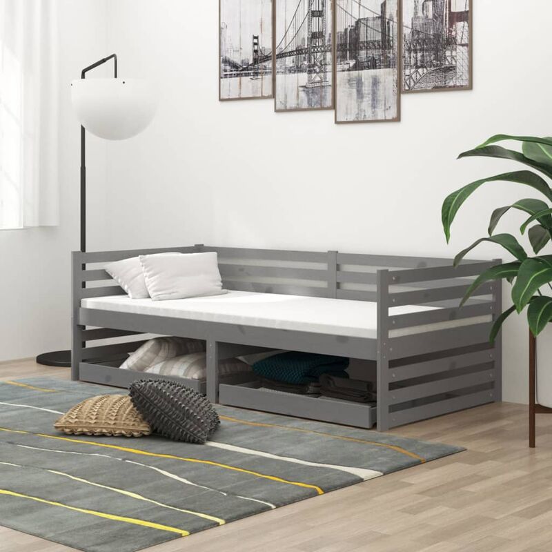 

Sofá cama con cajones madera de pino maciza gris 90x200 cm