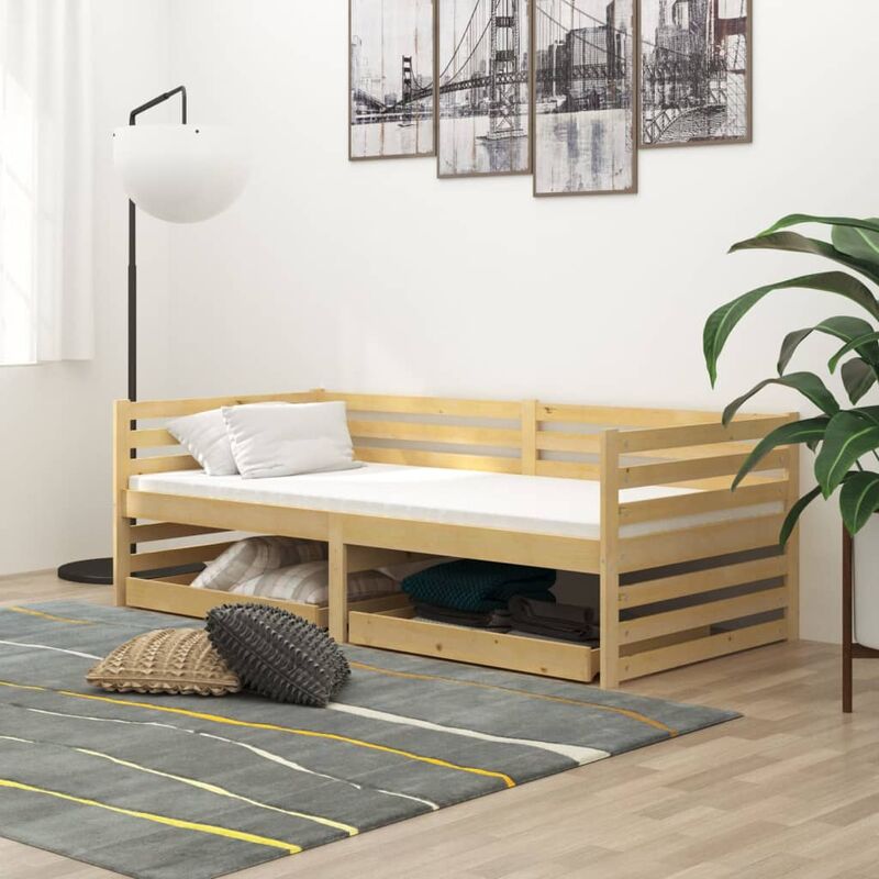 

Sofá cama con cajones madera maciza de pino 90x200 cm