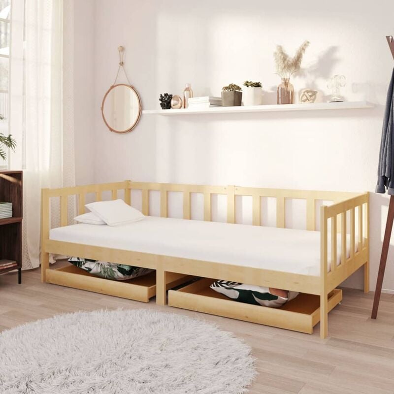 

Sofá cama con cajones madera maciza de pino 90x200 cm