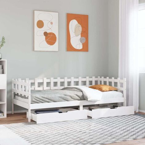 Sofá cama con cajones madera maciza de pino blanca 80x200 cm