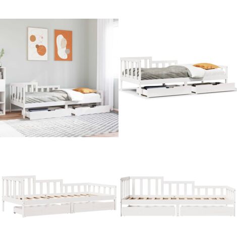 Sofá cama con cajones madera maciza de pino blanco 90x200 cm - Cama con cajones - Madera maciza