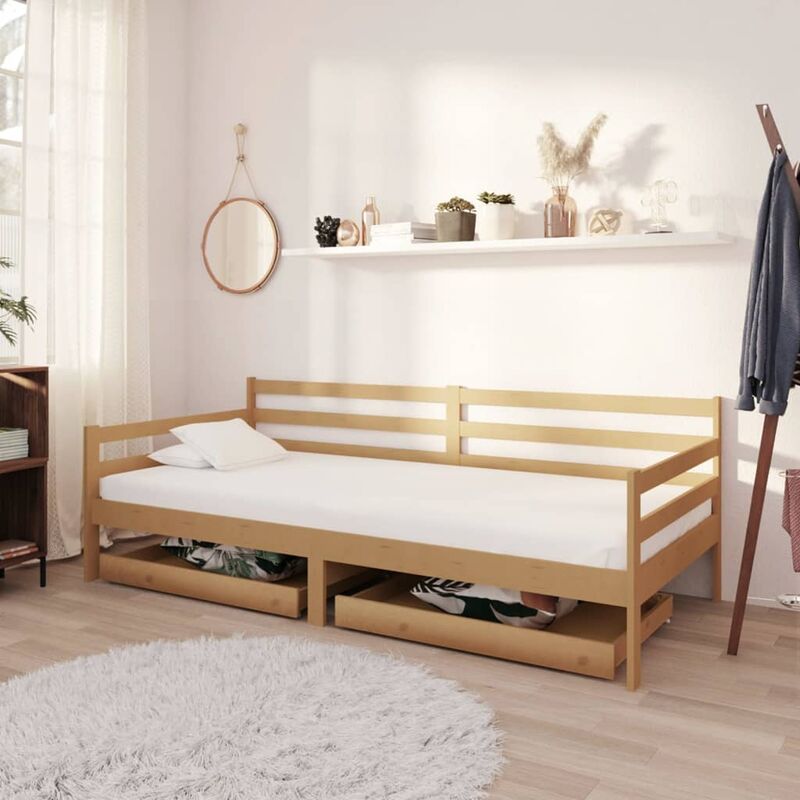 

Sofá cama con cajones madera pino maciza marrón miel 90x200 cm