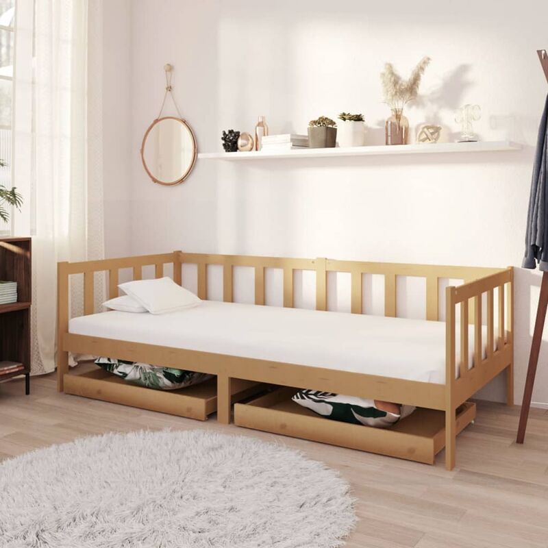 

Sofá cama con cajones madera pino maciza marrón miel 90x200 cm