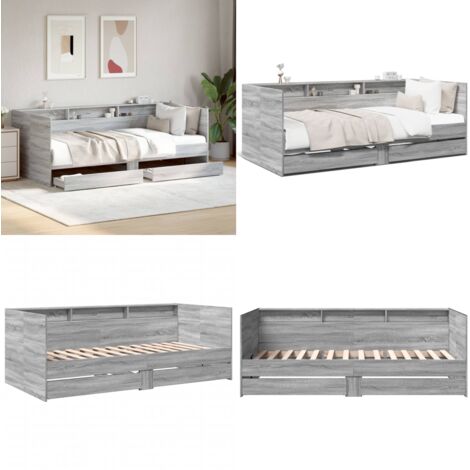 Sofá cama con cajones sin colchón gris Sonoma 75x190 cm - Sofá cama con cajones - Sofá cama gris