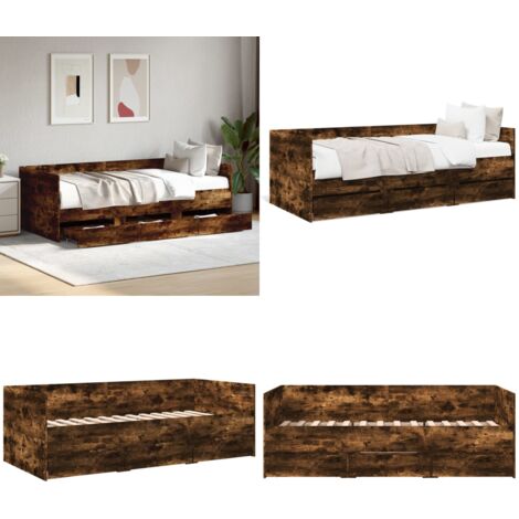 Sofá cama con cajones sin colchón roble ahumado 75x190 cm - Sofá cama con cajones - Sofá cama con cajones y ruedas