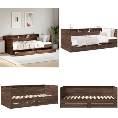 Sofá cama con cajones sin colchón roble marrón 100x200 cm - Sofá cama con cajones - Sofá cama roble