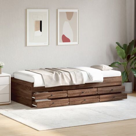 Sofá cama con cajones sin colchón roble marrón 100x200 cm vidaXL