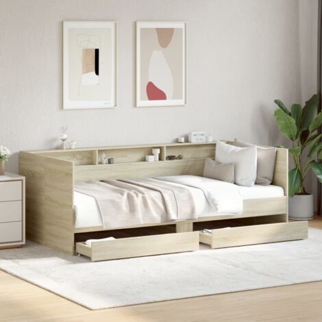 Sofá cama con cajones sin colchón roble Sonoma 75x190 cm vidaXL