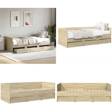 Sofá cama con cajones sin colchón roble Sonoma 90x200 cm - Sofá cama con cajones - Sofá cama con cajones y ruedas