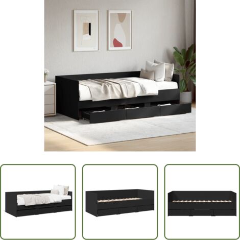 Sofá cama con cajones - Sofá cama con cajones sin colchón negro 75x190 cm