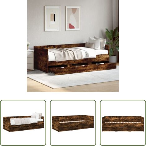 Sofá cama con cajones - Sofá cama con cajones sin colchón roble ahumado 75x190 cm
