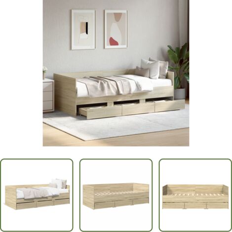 Sofá cama con cajones - Sofá cama con cajones sin colchón roble Sonoma 75x190 cm
