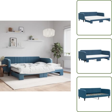 Sofá cama con cama nido - vidaXL Sofá cama nido con colchón terciopelo azul 100x200 cm - Sofá cama 2 en 1