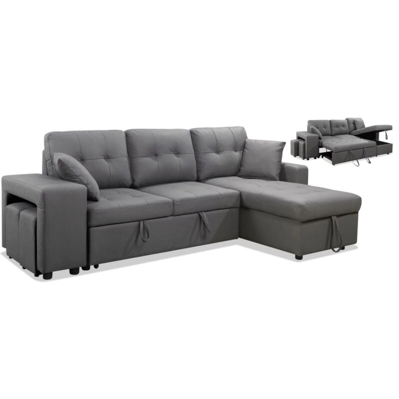 

Sofa cama con chaiselongue reversible Mojacar tapizado gris 240 cm(ancho) 86 cm(altura) 150 cm(fondo). Color GRIS