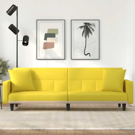 Sofá cama con cojines tela amarillo claro