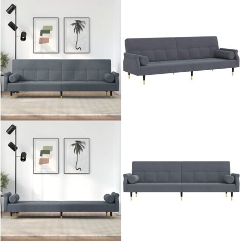 Sofá cama con cojines terciopelo gris oscuro - Cojines - Terciopelo