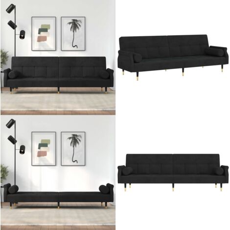 Sofá cama con cojines terciopelo negro - Cojines - Terciopelo