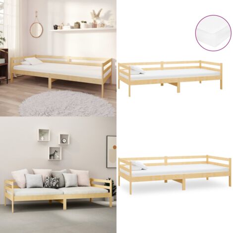 Sofá cama con colchón madera de pino maciza 90x200 cm - Colchón - Madera de pino