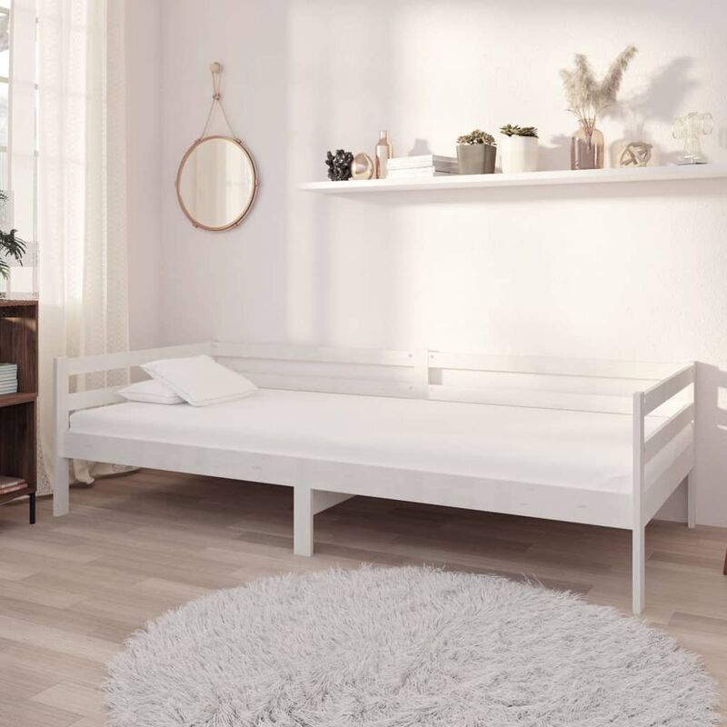 

Sofá cama con colchón madera de pino maciza blanco 90x200 cm