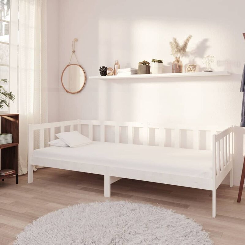 

Sofá cama con colchón madera de pino maciza blanco 90x200 cm